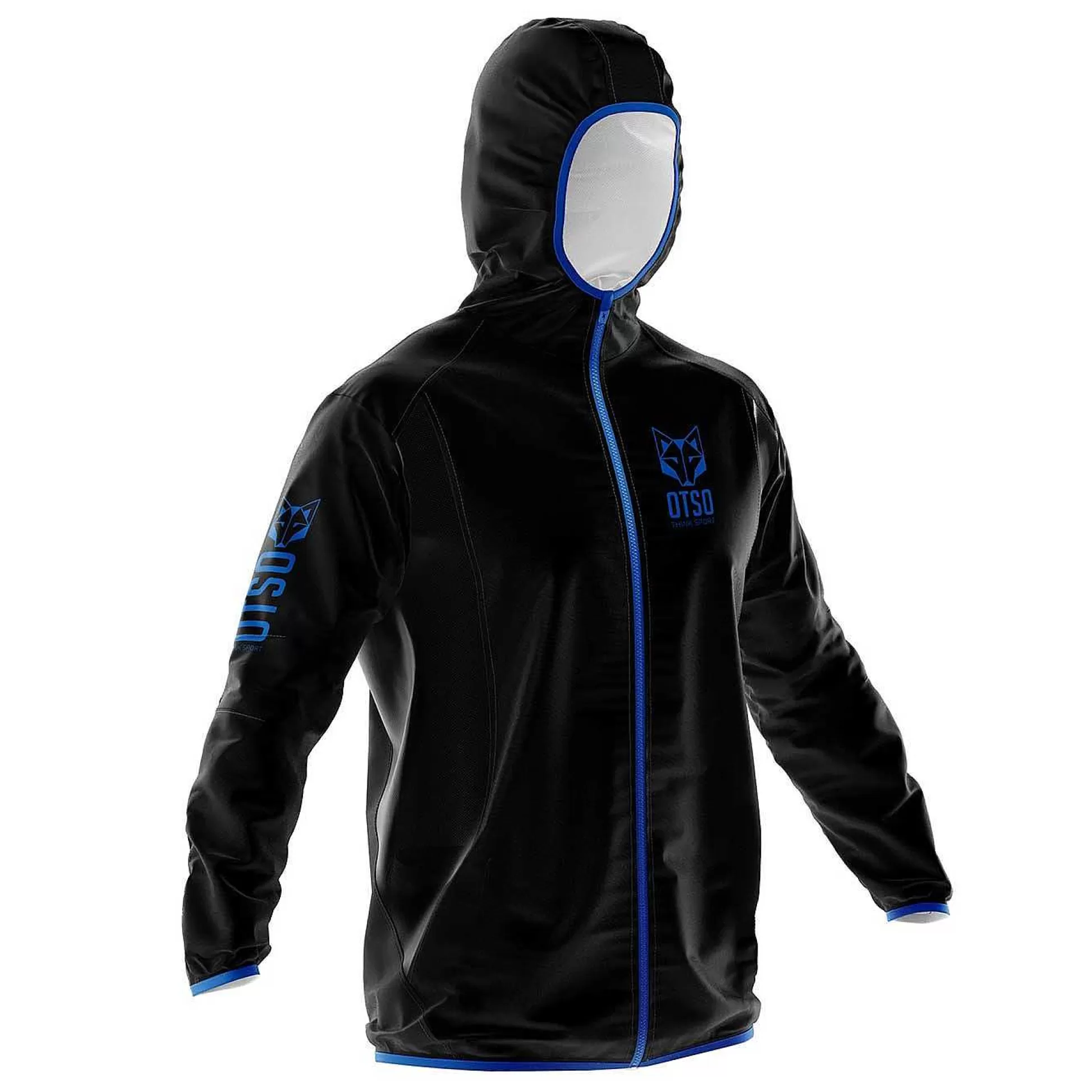 Unisex Waterproof Windbreaker Black & Royal Blue*OTSO Flash Sale